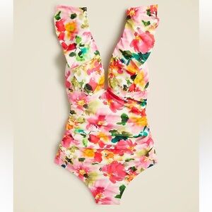 NEW J.Crew Ruched Ruffles floral one piece swimsuit size 6